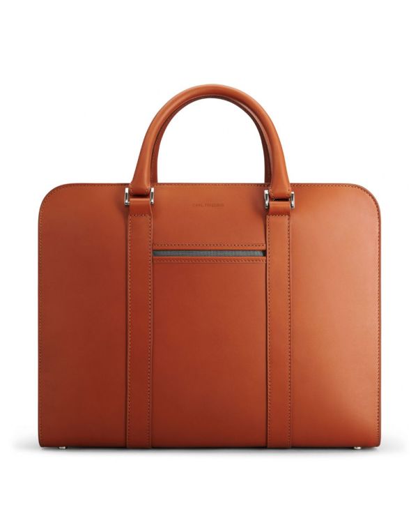 Palissy Double - Wide Leather Briefcase - Cognac/Grey