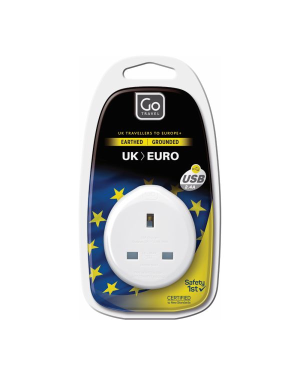 625 UK-EU Adaptor With USB - Adaptors