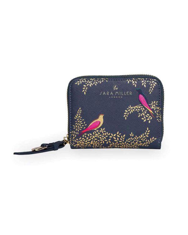 Small Zip Around Purse - Smoke Blue Playing Birds